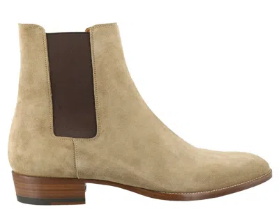 Saint Laurent Men 'wyatt' Ankle Boots In Cream