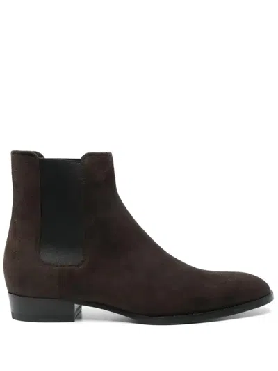 Saint Laurent Wyatt Suede Chelsea Boots In Brown