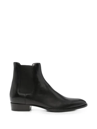 Saint Laurent Wyatt Chelsea Boots In Soft Leather In Black