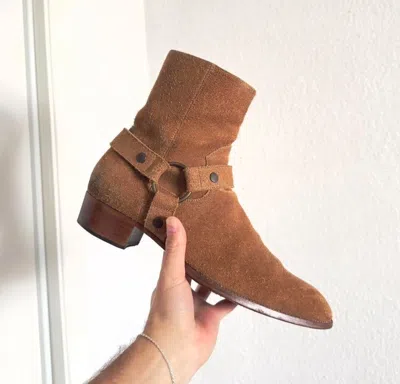 Pre-owned Saint Laurent Wyatt Harness 40 - Brown Suede Shoes