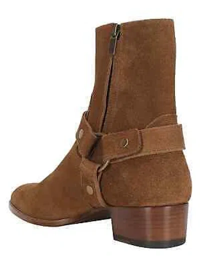 Pre-owned Saint Laurent Wyatt Harness Ankle Boots In Noisette