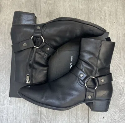Pre-owned Saint Laurent Wyatt Harness Boot In Black