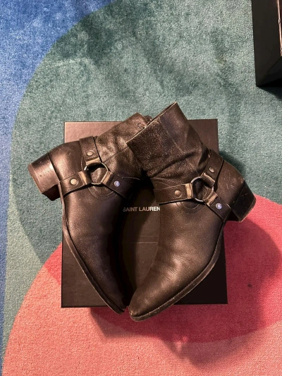 Pre-owned Saint Laurent Wyatt Harness Boot In Black