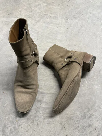 Pre-owned Saint Laurent Wyatt Harness Boots In Sand