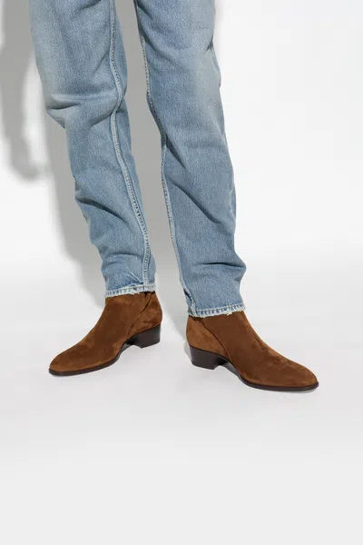Saint Laurent ‘wyatt' Heeled Ankle Boots In Brown