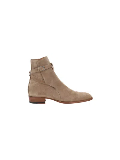 Saint Laurent Wyatt Jodhpur Boots In Beige