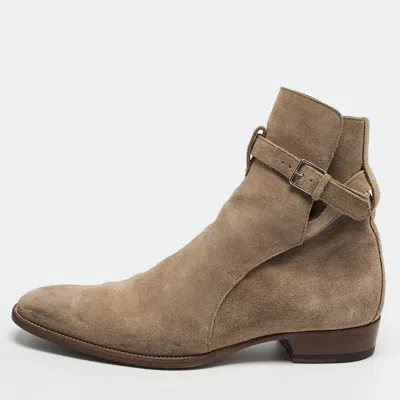 Pre-owned Saint Laurent Wyatt Jodhpur Size 41.5 Beige Suede Ankle Length Boots In Sand
