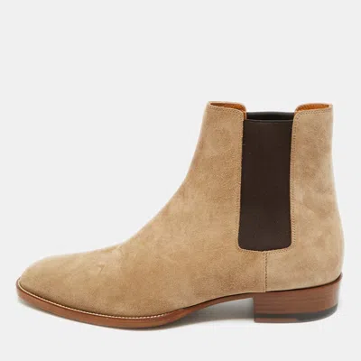 Pre-owned Saint Laurent Wyatt Size 43 Beige Suede Ankle Length Boots In Sand
