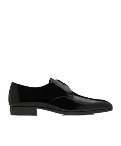 Saint Laurent Wyatt Varnished Leather Derby Shoes In Black