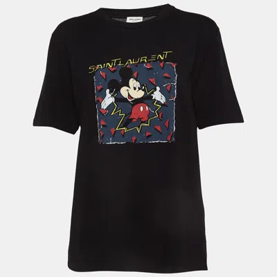 Pre-owned Saint Laurent X Disney Black Mickey Mouse Print Cotton Knit Tshirt Xs