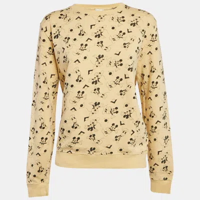 Pre-owned Saint Laurent X Disney Yellow Mickey Mouse Print Cotton Knit Sweater Xs