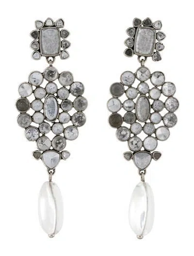 Pre-owned Saint Laurent X Tom Ford Crystal & Stone Clip-on Chandelier Earrings In Silver