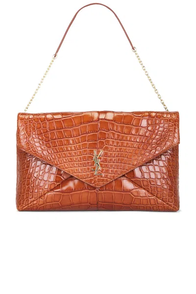 Saint Laurent Xxl Alligator Envelope On Chain Bag In Brown
