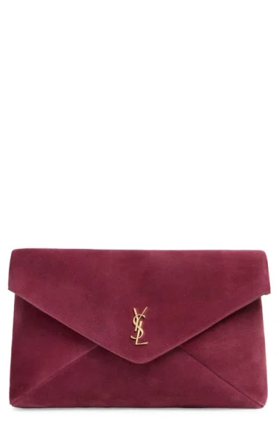 Saint Laurent Xxl Cassandre Suede Envelope Clutch In Purple