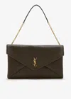 Saint Laurent Xxl Moss Green Envelope Cassandre Clutch In Brown