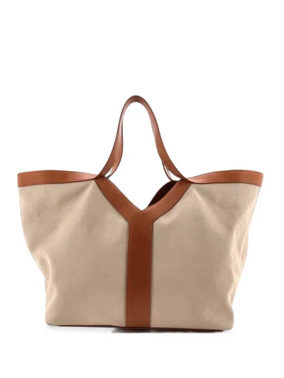 Pre-owned Saint Laurent Y Canvas With Leather Medium Tote Bag In Brown