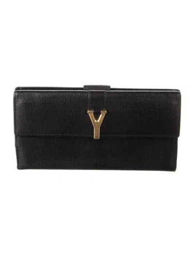 Pre-owned Saint Laurent Y Leather Continental Wallet In Black