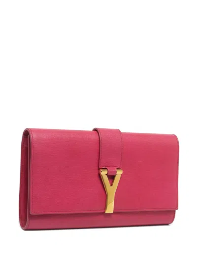 Pre-owned Saint Laurent Y-ligne Leather Clutch Bag In Pink