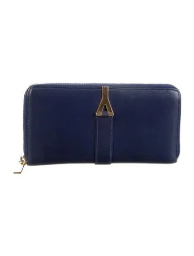Pre-owned Saint Laurent Y Ligne Leather Continental Wallet In Blue