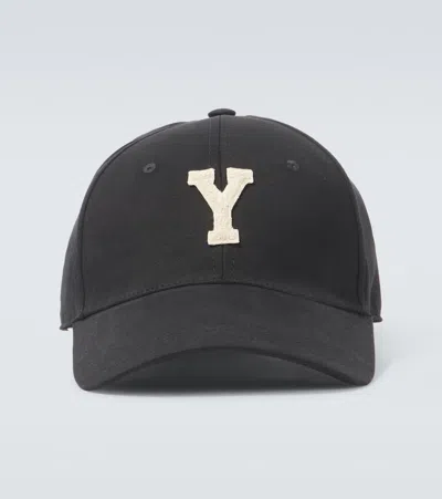 Saint Laurent Y Patch-appliqué Gabardine Baseball Cap In Schwarz