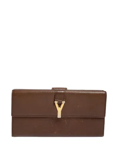 Pre-owned Saint Laurent Y-plaque Leather Flap Wallet