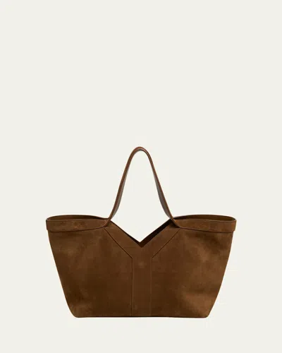 Saint Laurent Y Small Tote Bag In Suede In Brown