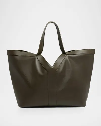 Saint Laurent Y Stitch Tote Bag In Calfskin Leather In Green