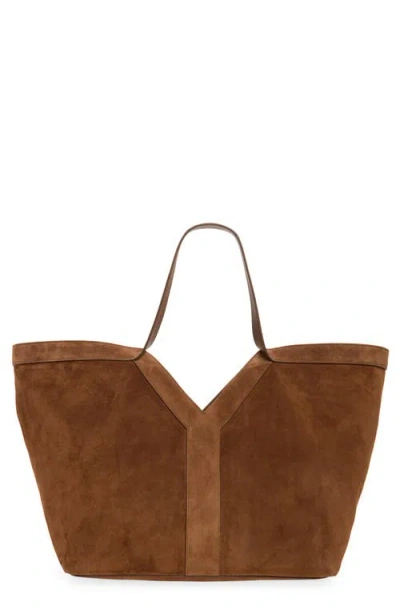 Saint Laurent Y Suede Tote In Brown