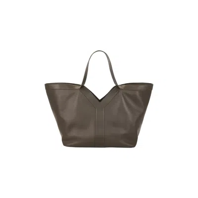 Pre-owned Saint Laurent Y Tote Leather 'light Musk' | Grey | Women's Size Onesize In Gray