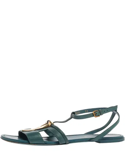 Pre-owned Saint Laurent Ycon Leather Sandals In Blue