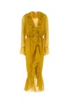 Saint Laurent Abito In Crepe Giallo  Donna