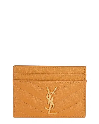 Saint Laurent Yellow Grain De Poudre Matelasse Leather Cassandre Card Case In Orange
