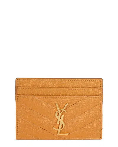 Pre-owned Saint Laurent Yellow Grain De Poudre Matelasse Leather Cassandre Card Case,  Never Carried (authenti