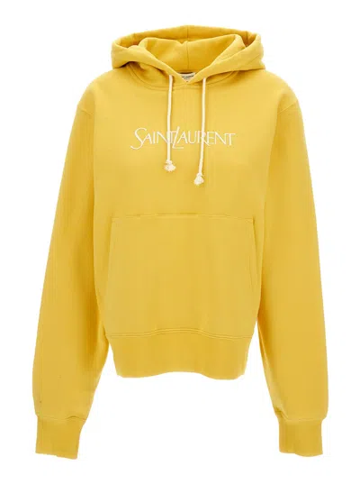 SAINT LAURENT SAINT LAURENT YELLOW HOODIE WITH LOGO EMBROIDERY IN COTTON WOMAN