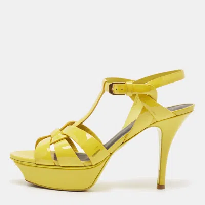 Pre-owned Saint Laurent Yellow Patent Leather Tribute Platform Sandals Size 37