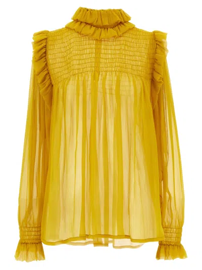 SAINT LAURENT YELLOW SILK BLOUSE TOP