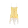 Saint Laurent Lace Mini Dress Asymmetrical Hem Bow Straps In Multi