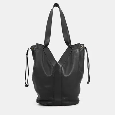 Pre-owned Saint Laurent Yhobo Bag Black Calf Leather Size Large