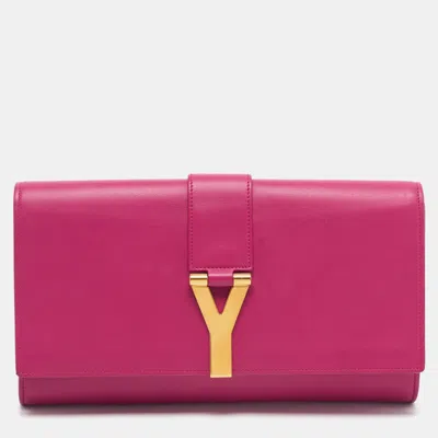 Pre-owned Saint Laurent Y-ligne Pink Leather Clutch