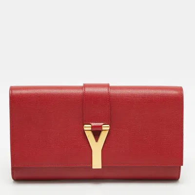 Pre-owned Saint Laurent Y-ligne Red Textured Leather Clutch