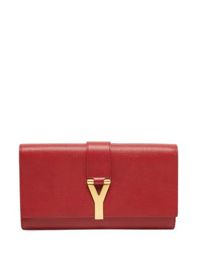 Pre-owned Saint Laurent Y-ligne Textured Clutch Bag In Red
