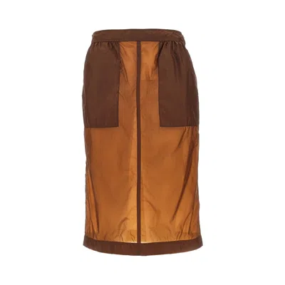 Saint Laurent Ylon Pencil Skirt In Brown