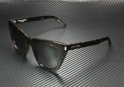 Pre-owned Saint Laurent Ysl 214 Kate 006 Cat Eye Havana Grey 55 Mm Women's Sunglasses In Solid Grey