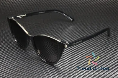 Pre-owned Saint Laurent Ysl 368 Stella 001 Cat Eye Shiny Black Silver 52 Unisex Sunglasses In Solid Black Lenses (sl)