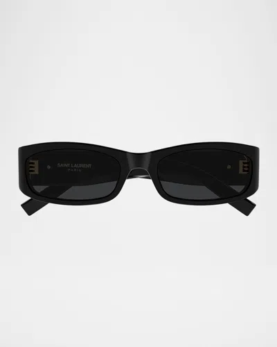 Saint Laurent Ysl 55mm Rectangular Acetate Sunglasses In Black