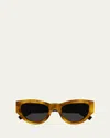 Saint Laurent Ysl Acetate Cat-eye Sunglasses In Shiny Brownyellow Havana