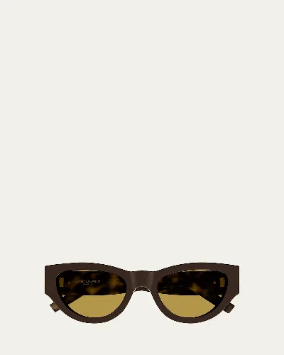 Saint Laurent Ysl Acetate Cat-eye Sunglasses In Shiny Solid Dark Brown