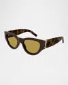 Saint Laurent Ysl Acetate Cat-eye Sunglasses In Shiny Solid Dark Brown