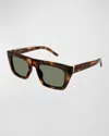 Saint Laurent Ysl Acetate Flat-top Rectangle Sunglasses In Brown