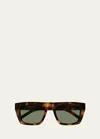 Saint Laurent Ysl Acetate Flat-top Rectangle Sunglasses In Shiny Medium Hava